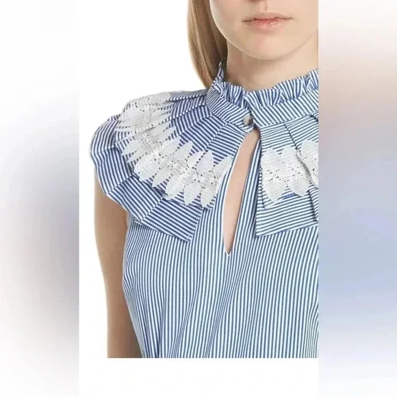 809 Ted Baker stripped blue white lace detail midi dress size 4 - Picture 2 of 14